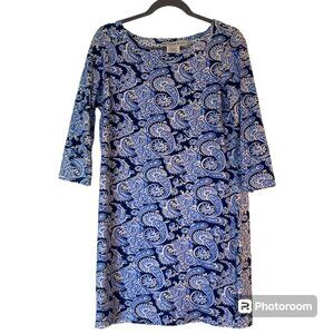 Gretchen Scott Blue Plentiful Paisley Cotton Spandex Shift Dress Size M